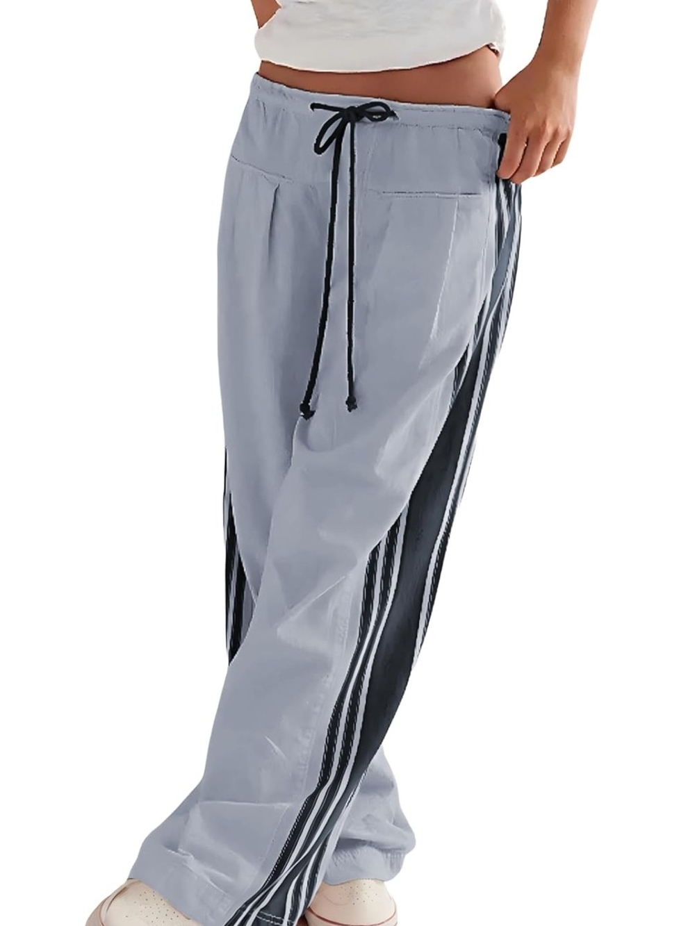 NWT Light Blue Drawstring Side-Stripe Womens Pants